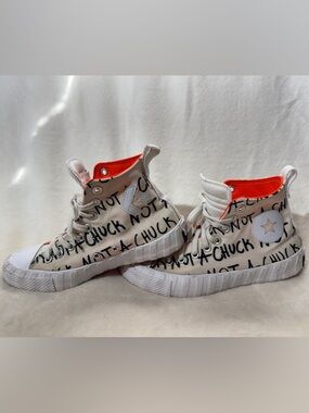 Converse Kids High-Top Sneakers in White with Orange Lining